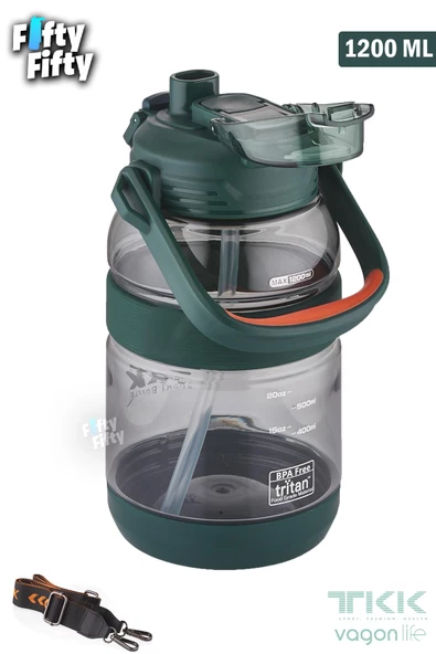 TKK 1200 ML Tek Kapak Çift Kullanım Pipetli/Rahat İçim Tritan Su Matarası-FFTKK1026-1200ML - 11