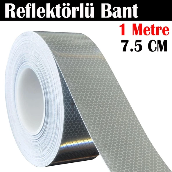 Reflektörlü Bant Beyaz Reflektif Fosforlu Şerit Bant 7.5 cm 1 Metre İkaz Bandı