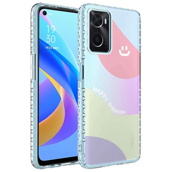 Oppo A96 4G Uyumlu  Uyumlu KılıfAirbag Kenarlı Renkli Desenli Silikon Elegans Kapak