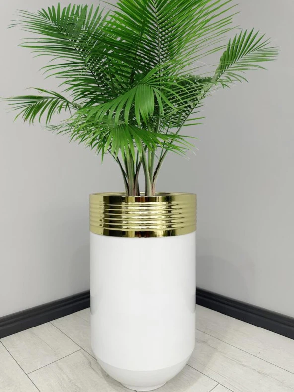 ELEGANT Dekoratif Gold Darbuka Parlak Beyaz Saksı 70cm ürün görseli 1