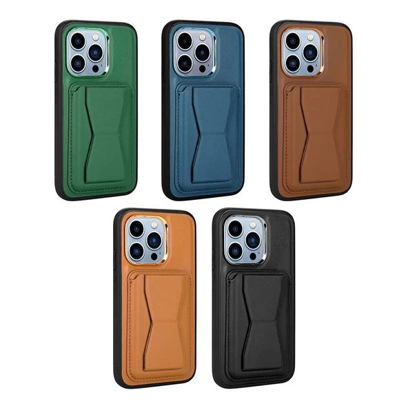 iPhone 12 Pro Uyumlu  Uyumlu KılıfKartlıklı Standlı ​Pu Deri Memo Kapak - Resim 2