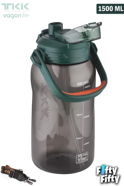 TKK 1500 ML Tek Kapak Çift Kullanım Pipetli/Rahat İçim Tritan Su Matarası-FFTKK1027-1500ML - 11