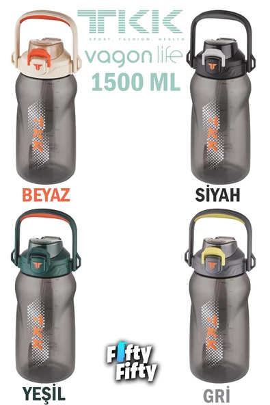 TKK 1500 ML Tek Kapak Çift Kullanım Pipetli/Rahat İçim Tritan Su Matarası-FFTKK1027-1500ML - 9