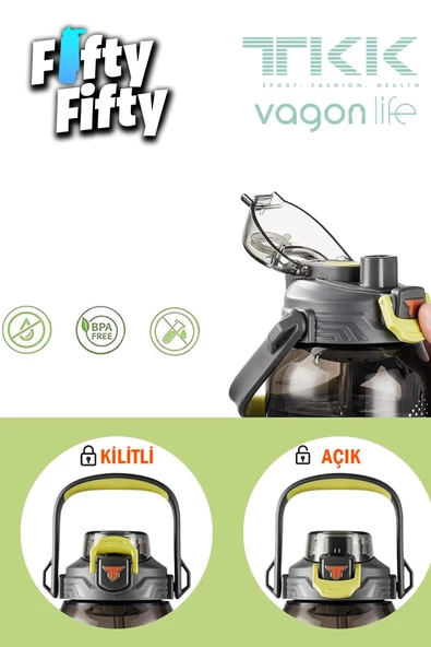 TKK 1500 ML Tek Kapak Çift Kullanım Pipetli/Rahat İçim Tritan Su Matarası-FFTKK1027-1500ML - 6