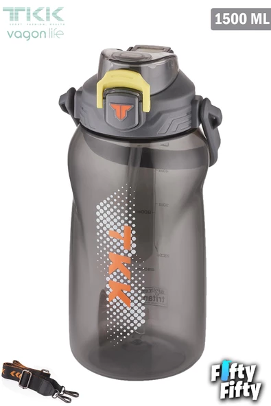 TKK 1500 ML Tek Kapak Çift Kullanım Pipetli/Rahat İçim Tritan Su Matarası-FFTKK1027-1500ML - 4