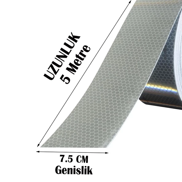 Reflektörlü Bant Beyaz Reflektif Fosforlu Şerit Bant 7.5 cm 5 Metre İkaz Bandı - 2