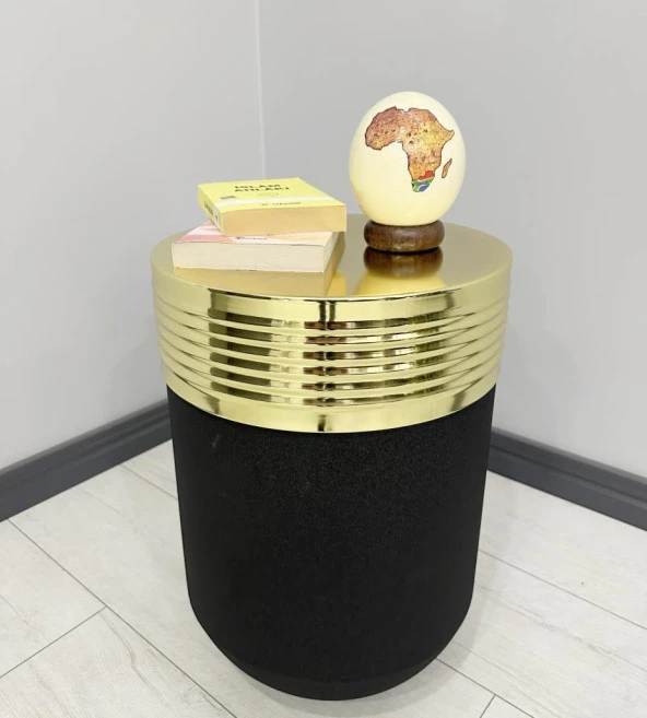 ELEGANT Dekoratif Gold Darbuka Siyah Sehpa 60cm