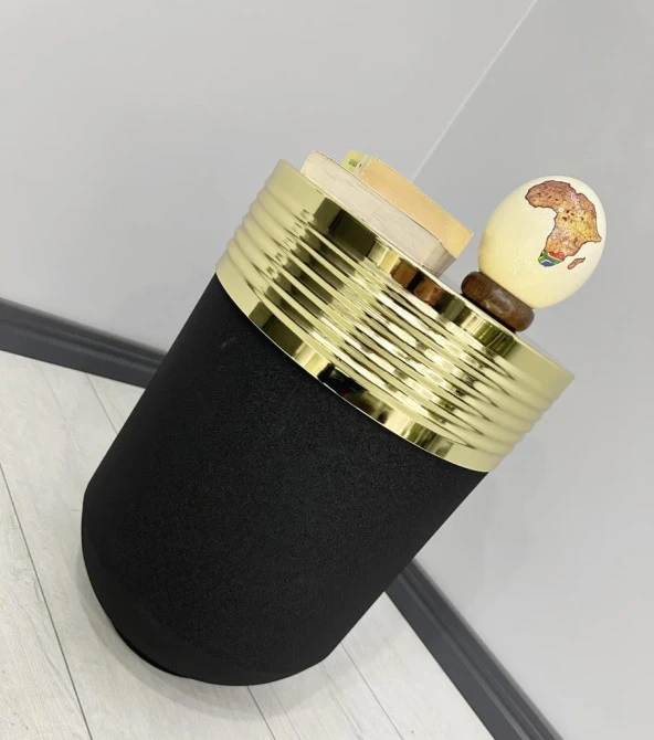 ELEGANT Dekoratif Gold Darbuka Siyah Sehpa 60cm - Resim 2