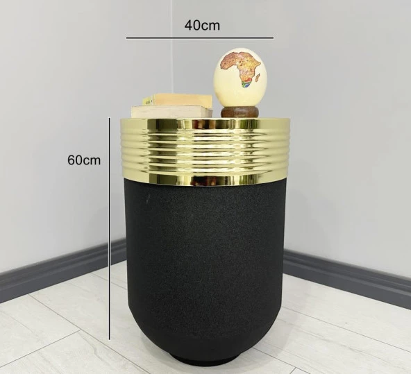 ELEGANT Dekoratif Gold Darbuka Siyah Sehpa 60cm - Resim 3