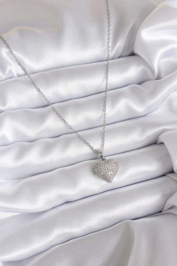 316L Çelik Zincir Gümüş Renk Zirkon Taş Detay Kalp Model Kadın Kolye - EBJ240608W20145 - Resim 2
