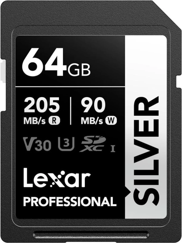 Lexar 64GB Silver Plus SD UhsI V30 U3 205MB/S Hafıza Kartı