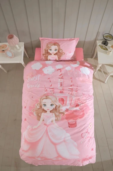 Clasy Ranforce Nevresim Takımı Tek Kişilik Sweet Princess V1 Pudra