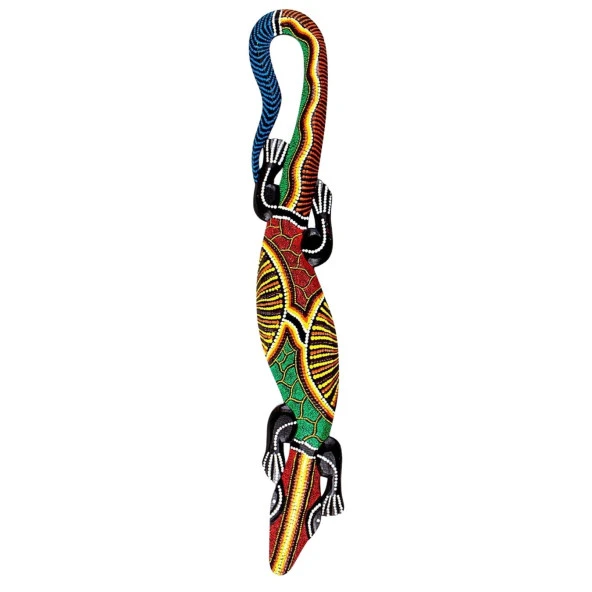 Ahşap Aborjin Desenli Gecko Duvar Dekoru 100cm