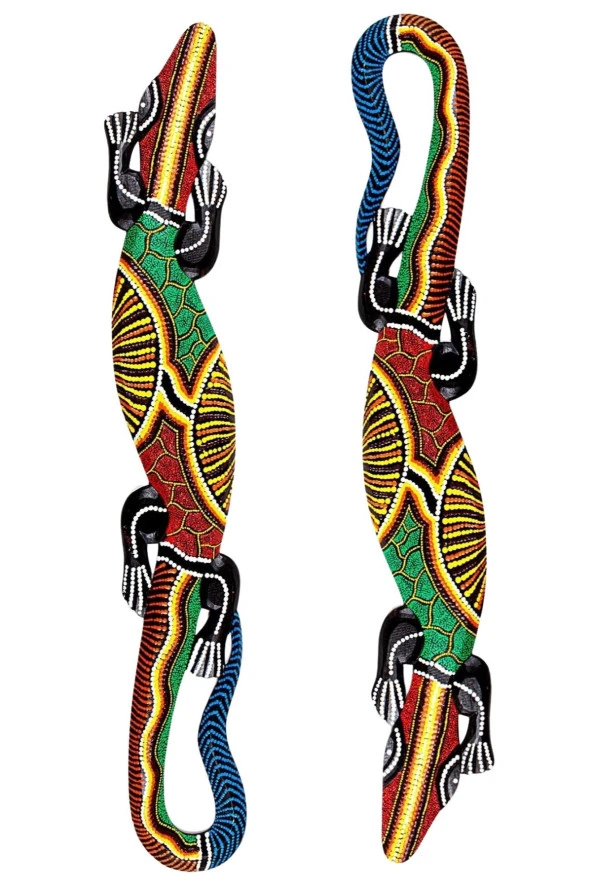 Ahşap Aborjin Desenli Gecko Duvar Dekoru 100cm - Resim 6