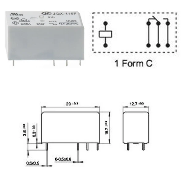Hongfa HF115F 012-1ZS3B(335) 12V 16A 1C 8 Pin Minyatür Pcb Güç Rölesi - 5 Adet - Resim 3