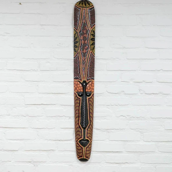 Ahşap Aborjin Mask 100 cm Renkli Duvar Dekoru Maske - Resim 3