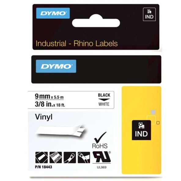 Dymo Rhino Pro Etiketi Renkli Vinil 9 MMx5,5 MT Beyaz Üzerine Siyah 18443 ürün görseli 1