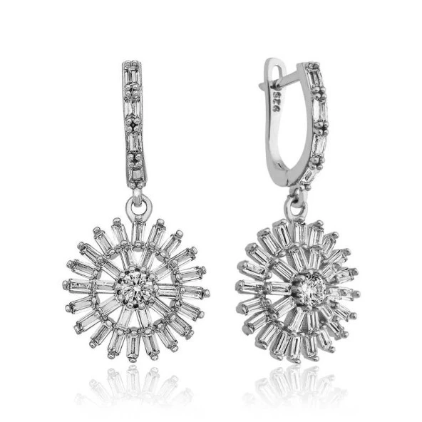 Gümüş Baget Taşlı Küpe