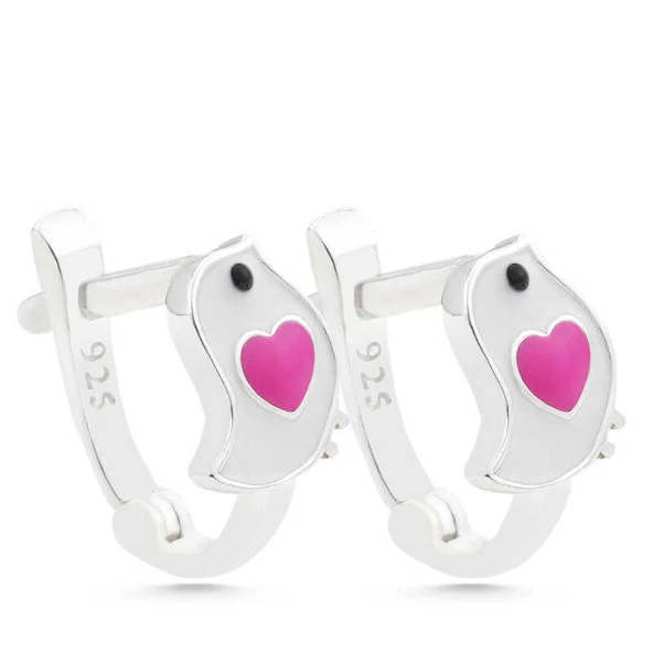 Gümüş Kalpli Kuş Çocuk Küpesi ürün görseli 1