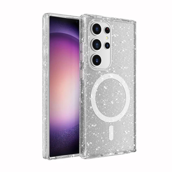 Galaxy S24 Ultra Kılıf Magsafe Şarj Özellikli Parlayan Simli Saydam Renkli Allstar Kılıf - 2