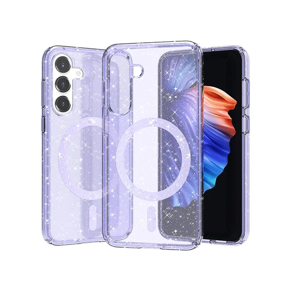 Galaxy S23 FE Kılıf Magsafe Şarj Özellikli Parlayan Simli Saydam Renkli Allstar Kılıf - Resim 3