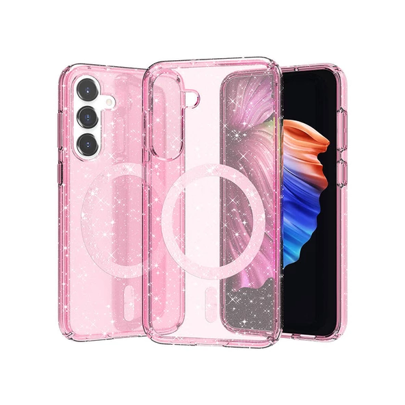 Galaxy S23 FE Kılıf Magsafe Şarj Özellikli Parlayan Simli Saydam Renkli Allstar Kılıf - Resim 4