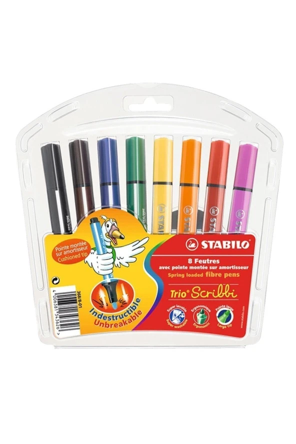 Stabilo Trio Scribbi Yaylı Uçlu Keçeli Kalem 8 Renk