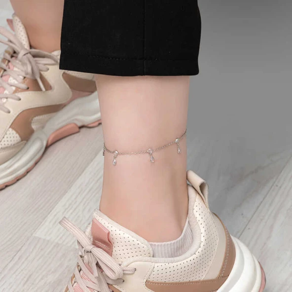 925 Ayar Gümüş Damla Zirkon Taşlı Halhal - 2