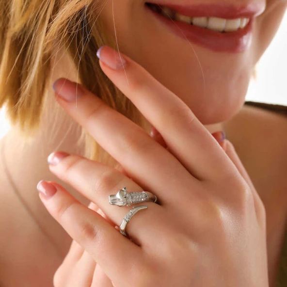 925 Ayar Gümüş Ayarlanabilen Kaplan Figürlü Kadın Yüzük - 2