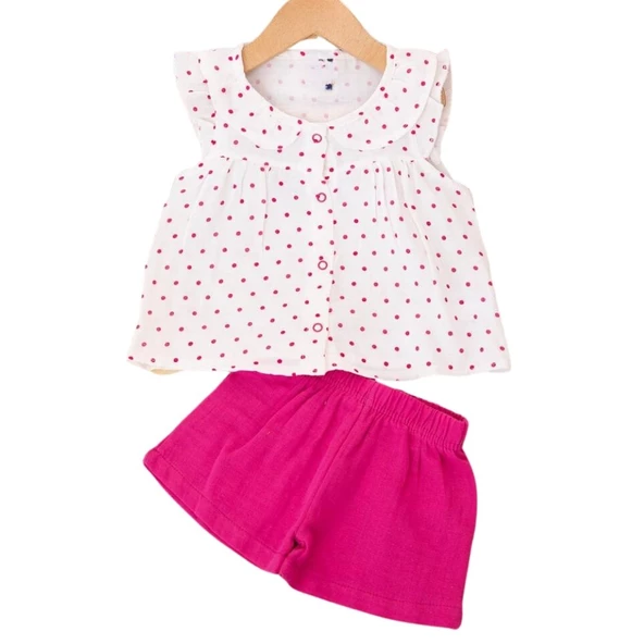 NAZAR PUAN DESENLİ YAKALI MÜSLİN KIZ BEBEK TAKIM - 2