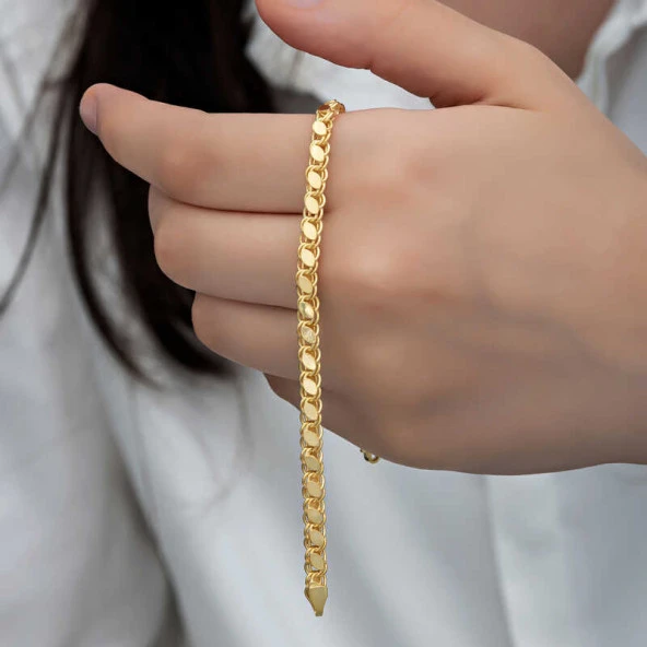 925 Ayar Gümüş Gold Pullu Zincir Kadın Bileklik
