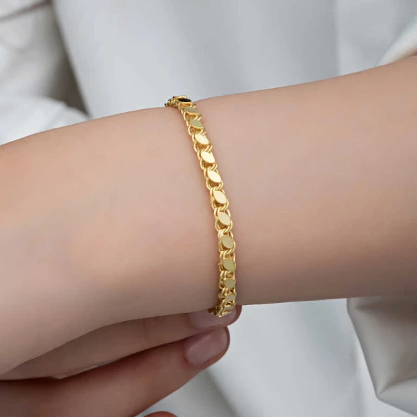 925 Ayar Gümüş Gold Pullu Zincir Kadın Bileklik - 2