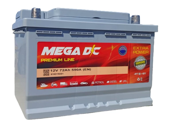 Mega DC Premium Line 12V 72 AH 590A (EN) Akü (2025 ÜRETİM)