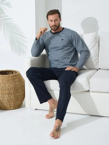 Kly 9243 Uzun Kol 0 Yaka 4 Mevsim Erkek Pijama Takımı - 2