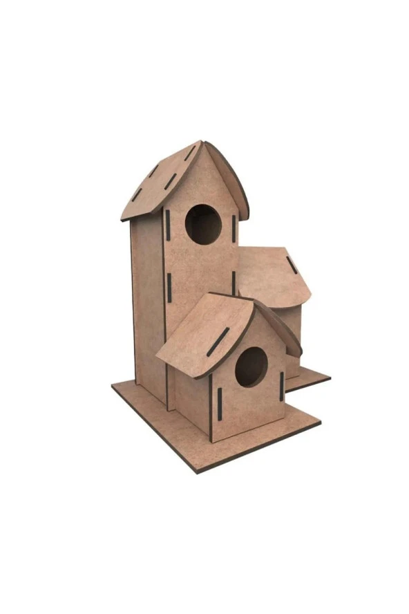 MAKET BOYANABİLİR KUŞ EVİ BOYAMA MAKETİ NATUREL AHŞAP BOYAMA BIRD HOUSE 6 RENK AKRİLİK BOYA FIRÇA - Resim 3