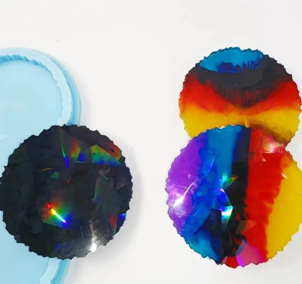 Çoklu Tırtıklı Hologram Magnet Bardak Altlığı Silikon Epoksi Kalıbı - Kod:538 - 2