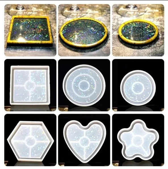 Hologramlı Kalp Bardak Altı ve Dekoratif - Hobi Silikon Kalıbı -Kod:486 - 5