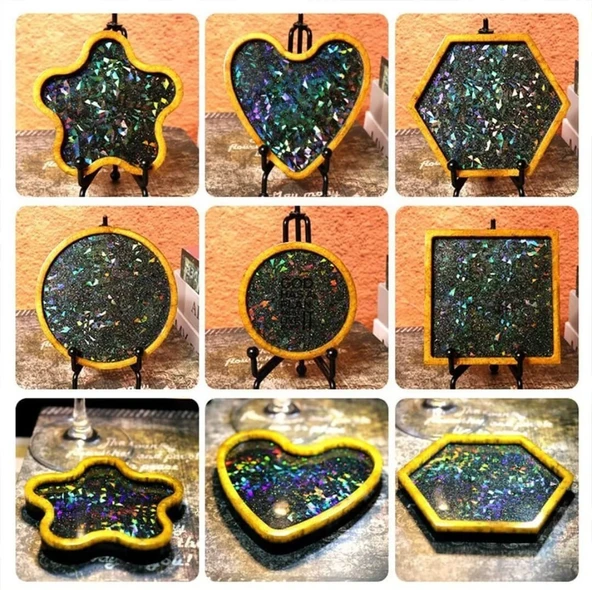 Hologramlı Kalp Bardak Altı ve Dekoratif - Hobi Silikon Kalıbı -Kod:486 - 3