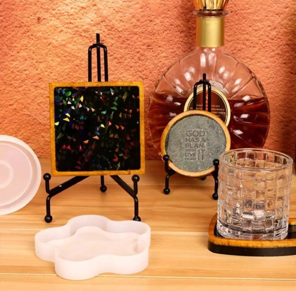 Hologramlı Kare Bardak Altı ve Dekoratif - Hobi Silikon Kalıbı -Kod:531 - 4