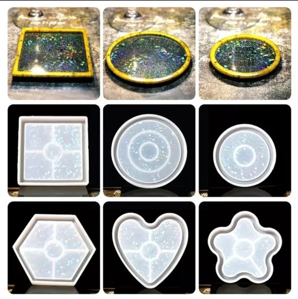 Hologramlı Kare Bardak Altı ve Dekoratif - Hobi Silikon Kalıbı -Kod:531 - 5