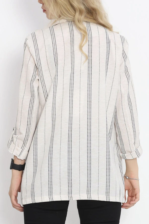 Keten Çizgili Ceket Ekruyeşil - 1024.1247. - 7