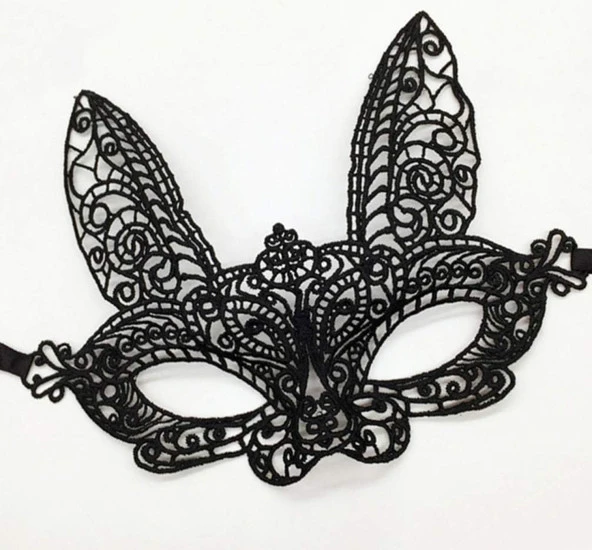 Siyah Renk Dantel Kesim Dantel İşlemeli Balo Parti Maskesi 7 No - Resim 2