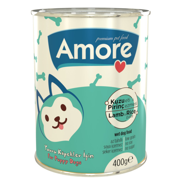 Amore Kuzu Etli Pate Yavru Köpek 3-Konservesi, Terry Dog Brew Premiks D-Biotin Taurin 200ml Malt İçeceği - 3