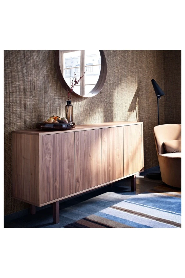 Stockholm Ayna, Ceviz Kaplama Yuvarlak Ayna Modern Şekilli - Resim 3