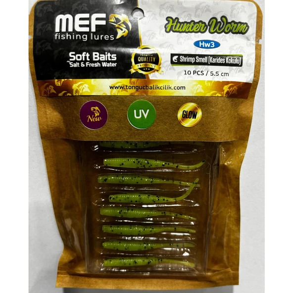 Mef Hunter Worm 5.5cm 10 Adet LRF Silikonu  HW3 Green Light UV Glow