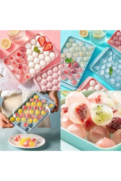 Küre Buz Kalıbı Kapaklı 33 Hazneli Yuvarlak Buz Kalıbı Kokteyl Sunum Buz Kalıbı 1 Adet - 2