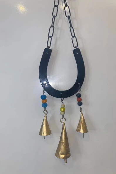 Deprem Zili Çanı Rüzgar Çanı Zili Feng Shui Şans Para Nazar a Karşı Koruma At Nalı Metal Çanlı Bakır Büyük Boy Gold - Resim 4