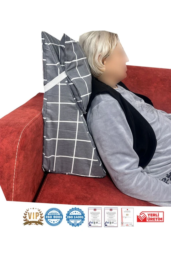 Vip Home Concept  Yükseklik Ayarlı Tv Yastığı - Bel Destek Yastığı - Vip Sırt Yastığı - Boyun Destekli Yastık-GRİ PANO