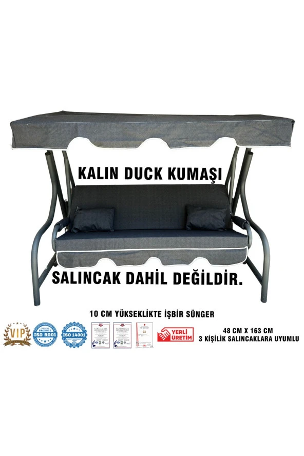 Vip Home Concept  Lüks DUCK Vip Salıncak Minder Seti 3 Kişilik 10 CM Süngerli Tenteli-SİYAH-Salıncak Minderi