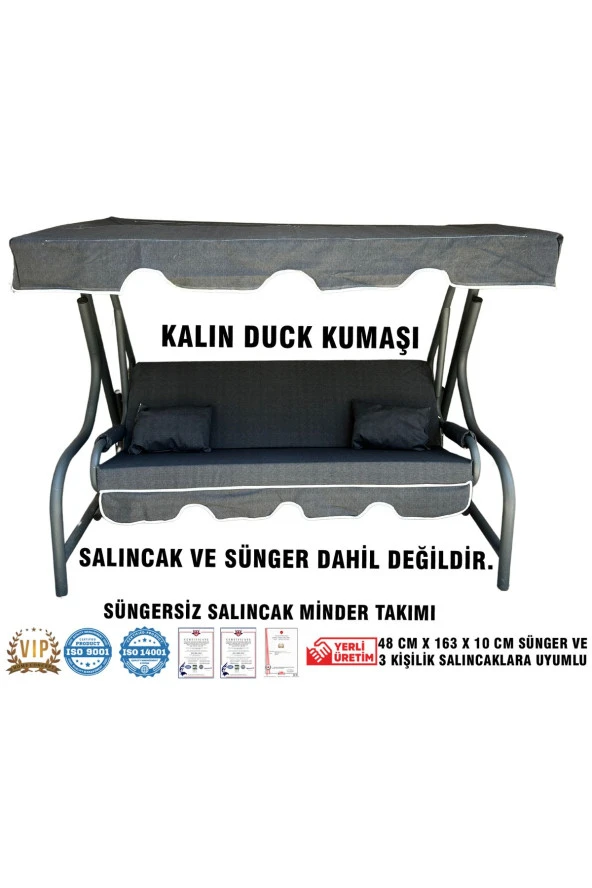 Vip Home Concept  Lüks DUCK Vip Salıncak Minder Seti 3 Kişilik (SÜNGERSİZ) Tenteli-SİYAH-Salıncak Minder Seti